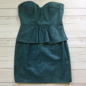 Aryn K Denim Linen Peplum Strapless Dress